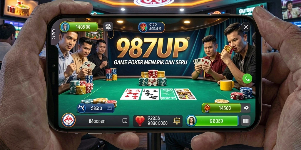 Screenshot 987UP menampilkan gameplay poker yang mendebarkan.