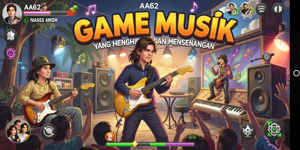 Tampilan gameplay AA62 yang menampilkan aksi seru dan musik menyenangkan.