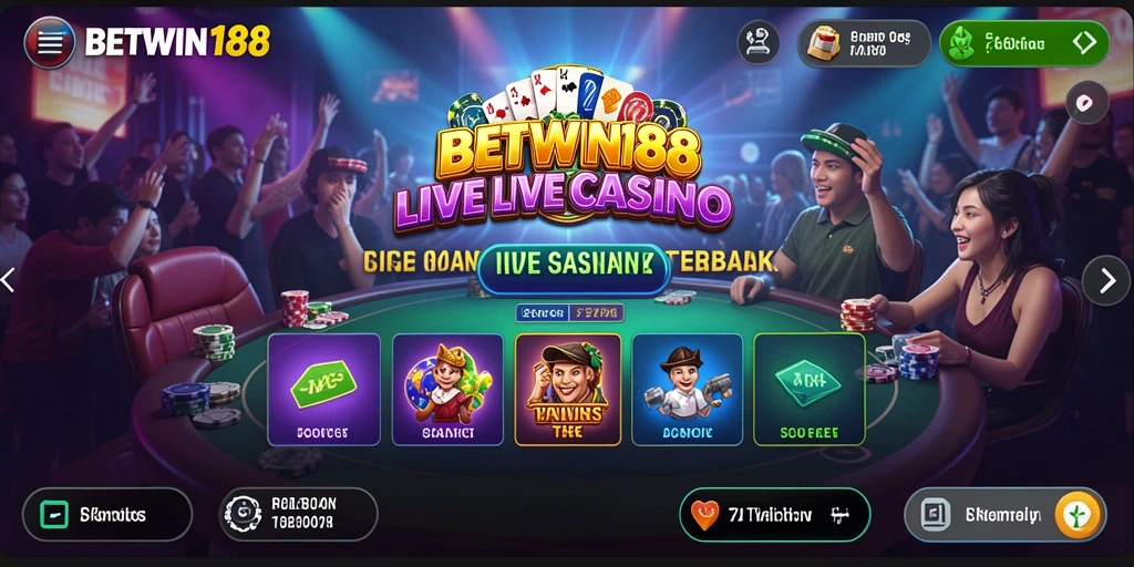 Screenshot gameplay BETWIN188 menampilkan dealer dan pemain yang berinteraksi dalam permainan Live Casino.