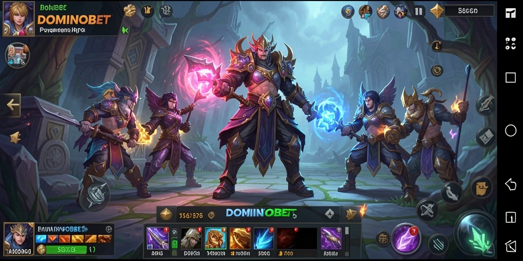 Tampilan gameplay epik dalam DOMINOBET menampilkan pertempuran seru dan karakter fantastis.