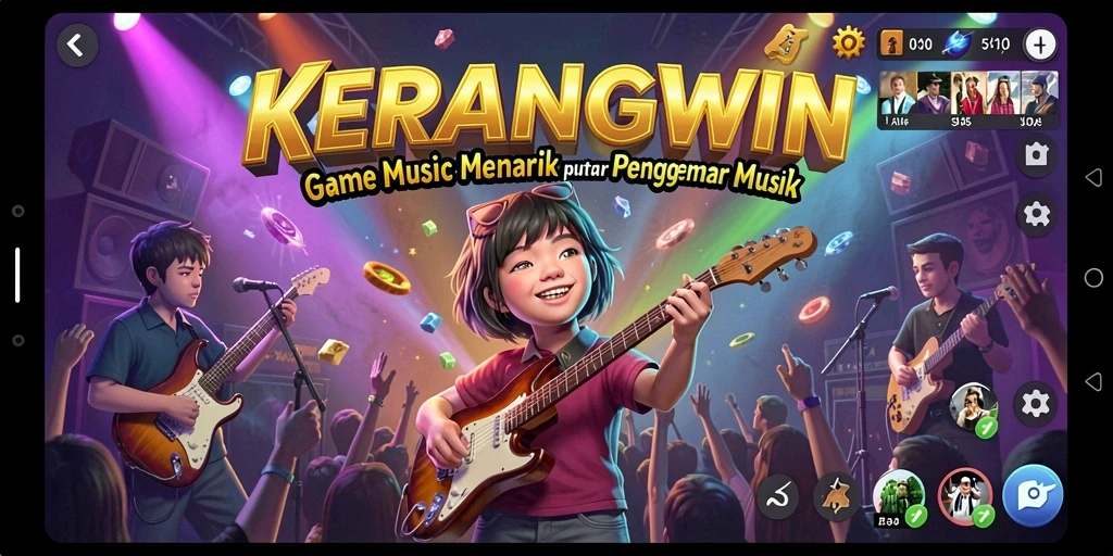Tampilan gameplay KERANGWIN yang menarik dengan lagu-lagu menawan.