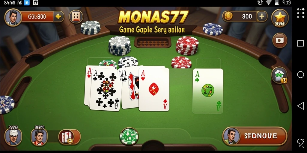 Tampilan gameplay seru game Gaple MONAS77 yang menarik.