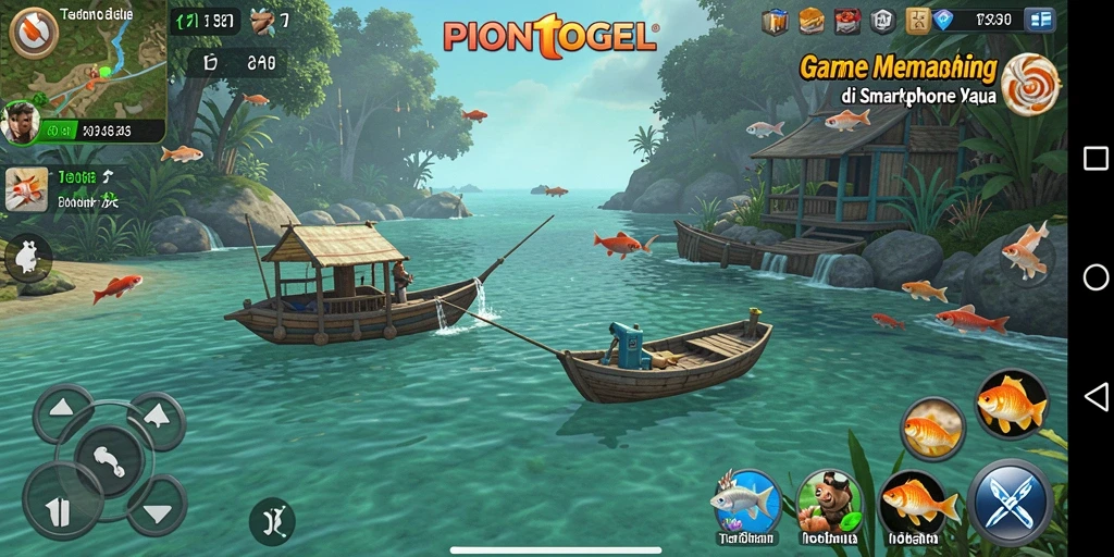 Tampilan gameplay PIONTOGEL dengan suasana memancing yang indah.