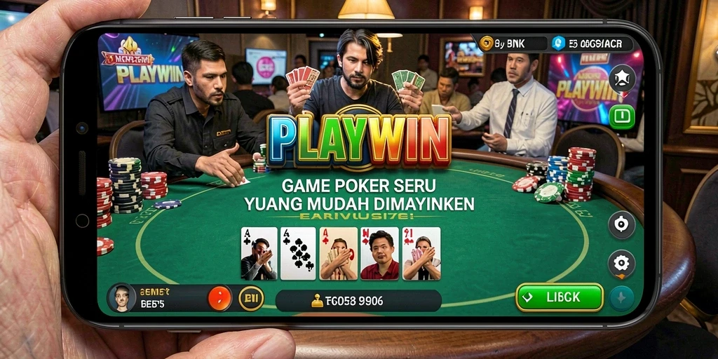 Screenshot utama PLAYWIN menampilkan gameplay Poker yang mendebarkan.