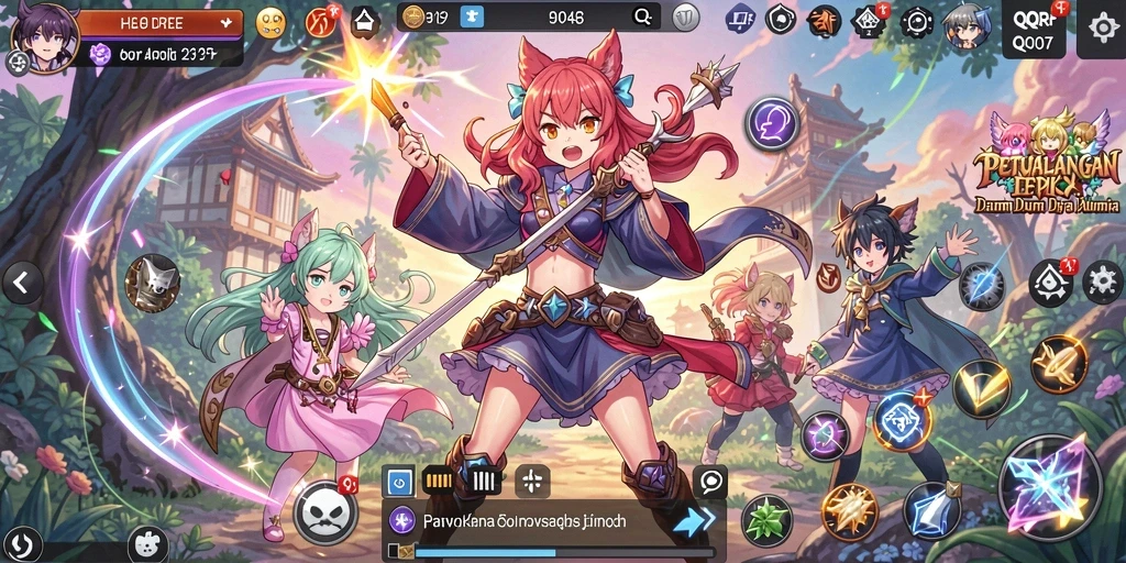 Menampilkan karakter anime dan aksi seru dalam game QQRP.