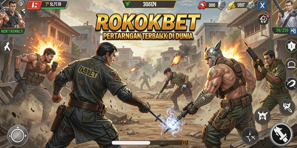 Gameplay ROKOKBET yang menegangkan di arena Battle Royale.