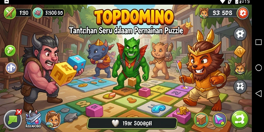 Tampilan gameplay menantang di TOPDOMINO yang penuh warna.